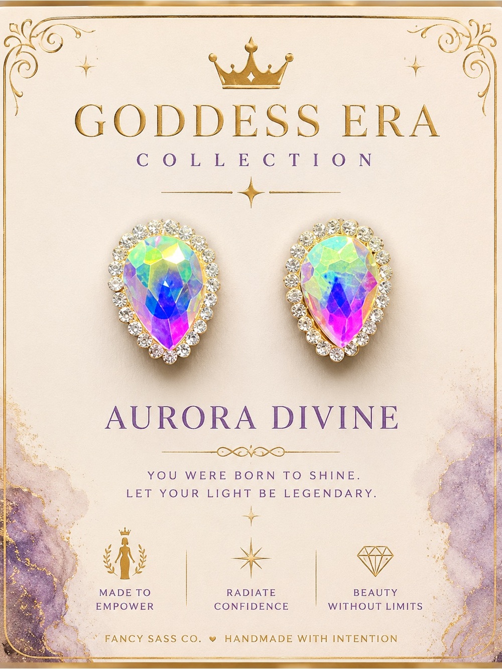 Goddess Multicolor Aurora Teardrop Halo Stud Earrings